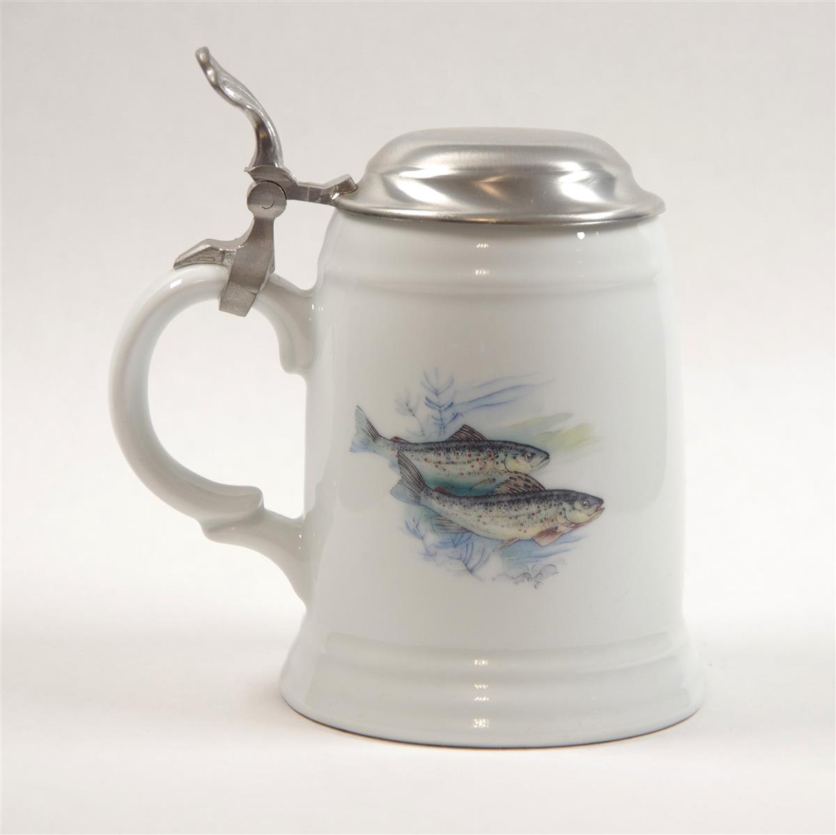 Bierkrug Fische Porzellan Zinndeckel Dr. Merkle Bierkrug Fische Porzellan Zinndeckel Dr. Merkle