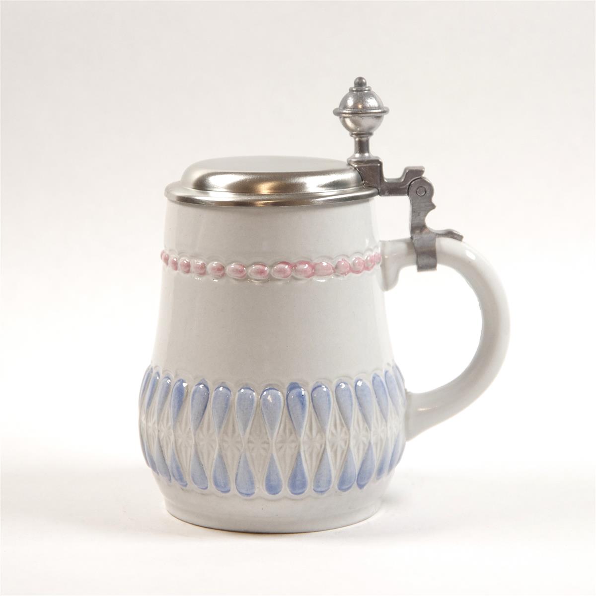 Bierkrug Porzellan Zinndeckel Hanssen