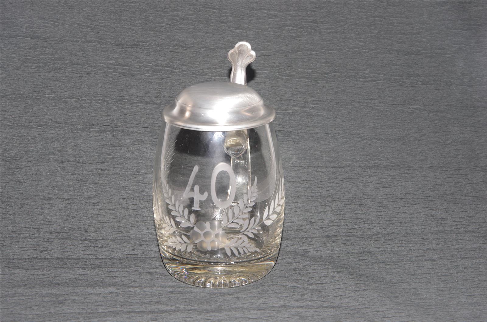 Bierkrug 40 Jubiläum Glas Zinndeckel Bierkrug 40 Jubiläum Glas Zinndeckel