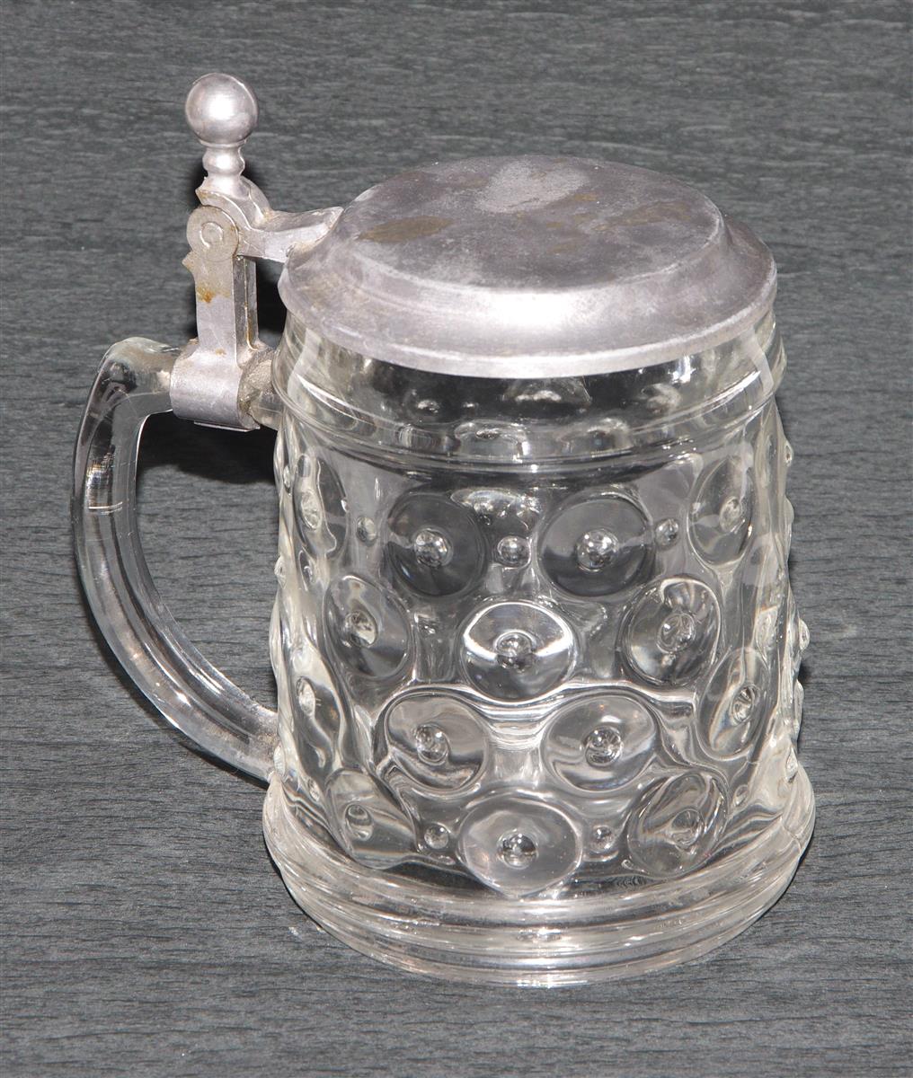 Bierkrug Glas Zinndeckel