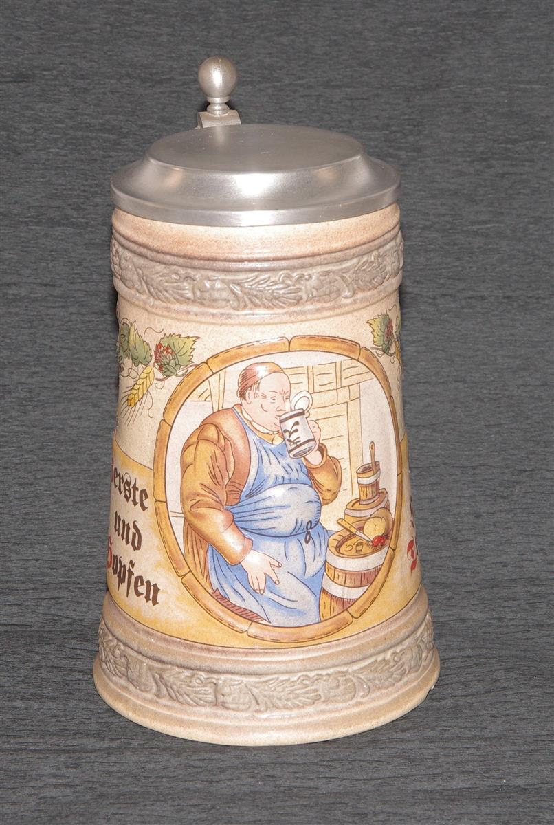 Bierkrug Braumeister Porzellan Zinndeckel Bierkrug Braumeister Porzellan Zinndeckel