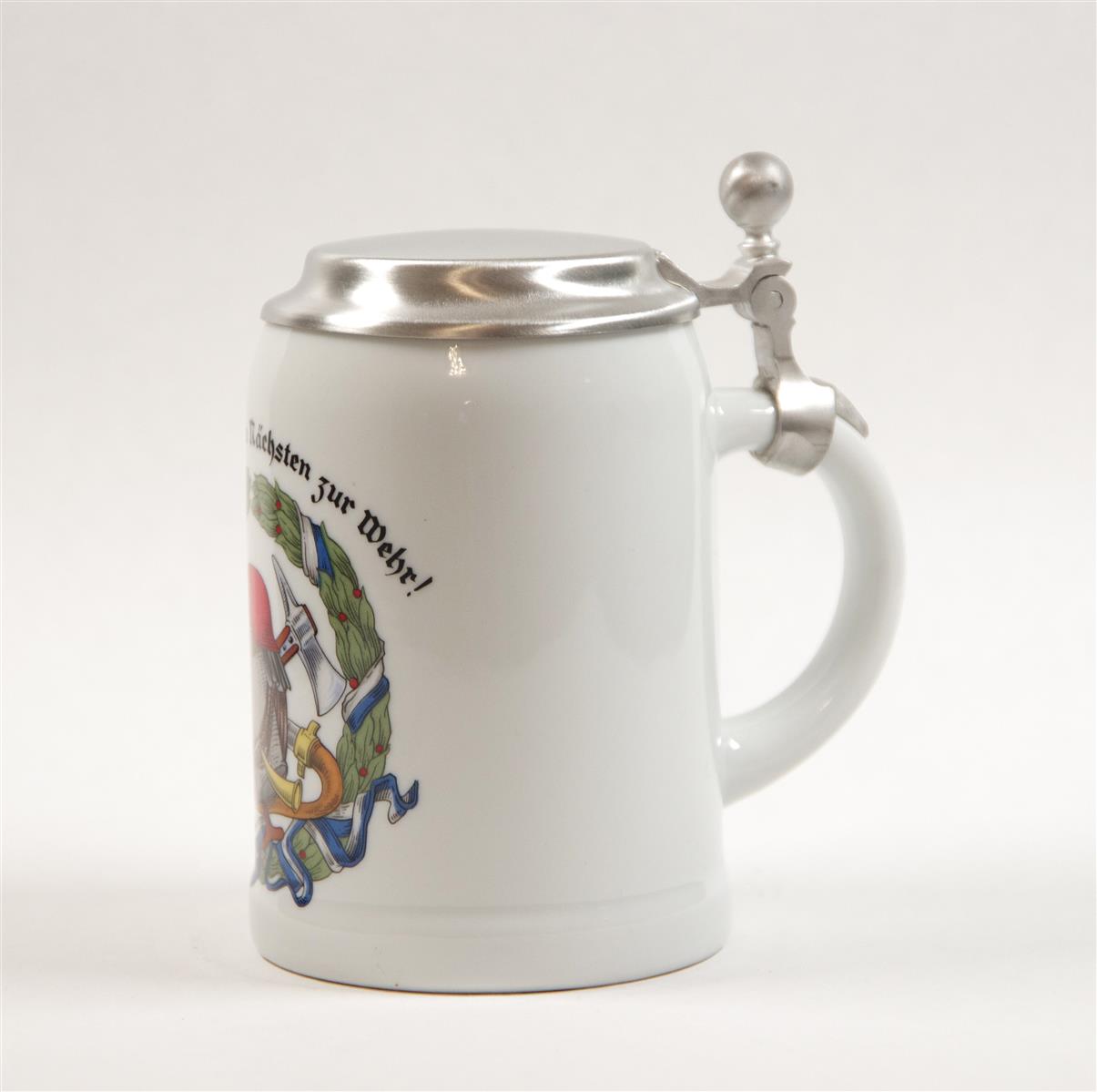 Bierkrug Feuerwehr Porzellan Zinndeckel Dr. Merkle Bierkrug Feuerwehr Porzellan Zinndeckel Dr. Merkle