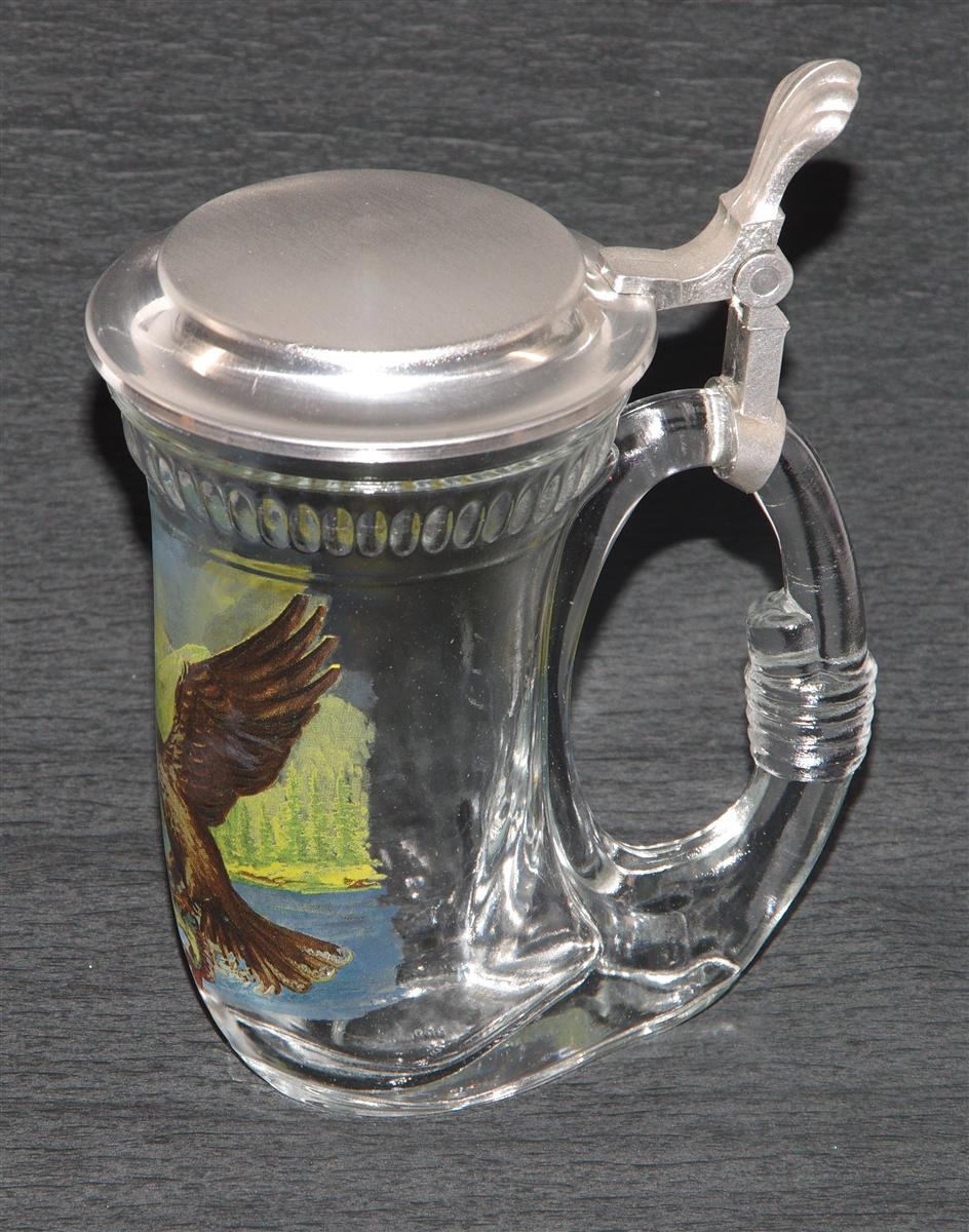 Bierkrug Adler Glas Zinndeckel Domex Bierkrug Adler Glas Zinndeckel Domex