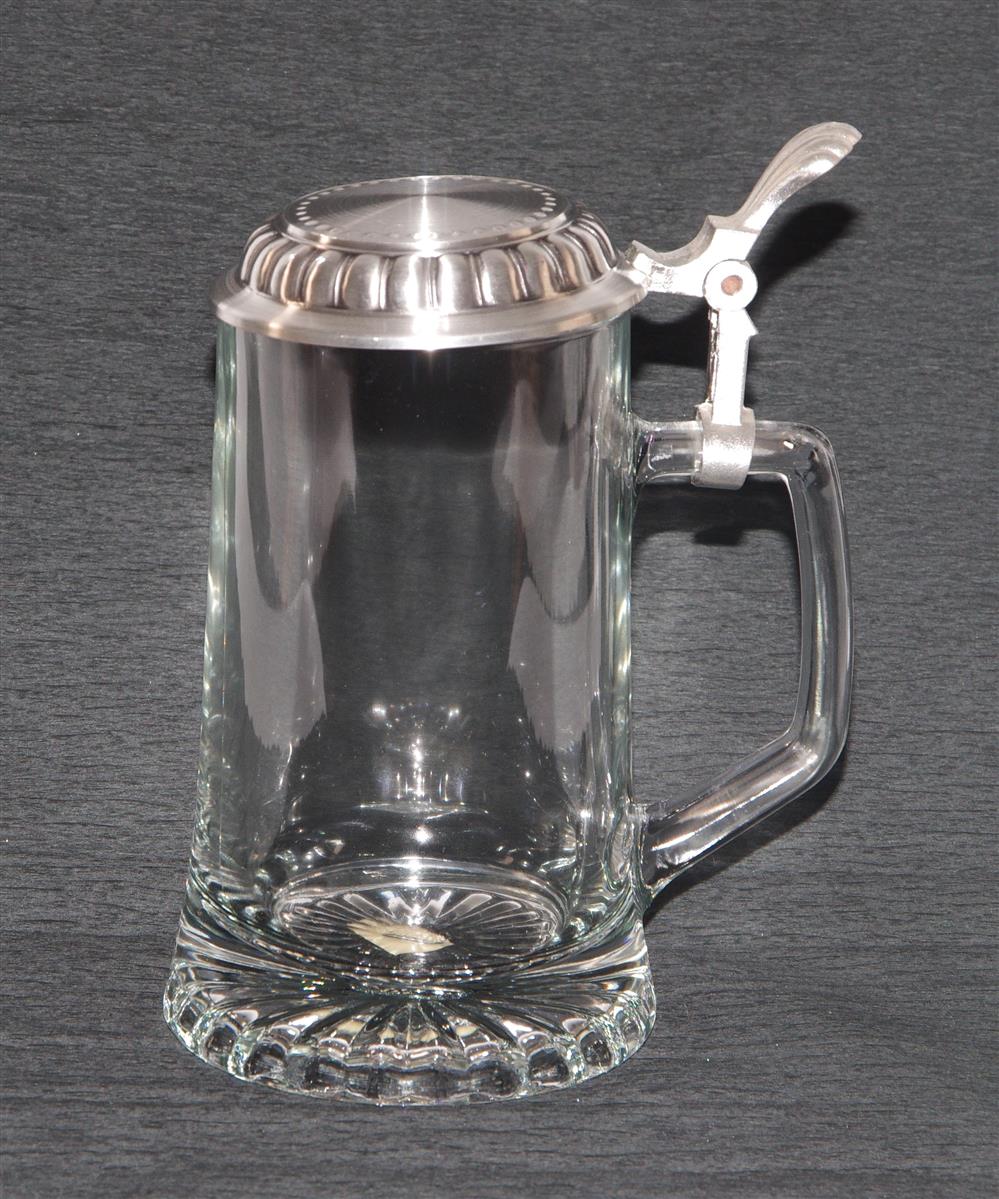 Bierkrug Glas Zinndeckel Domex