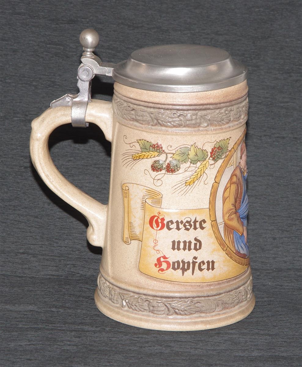 Bierkrug Braumeister Porzellan Zinndeckel