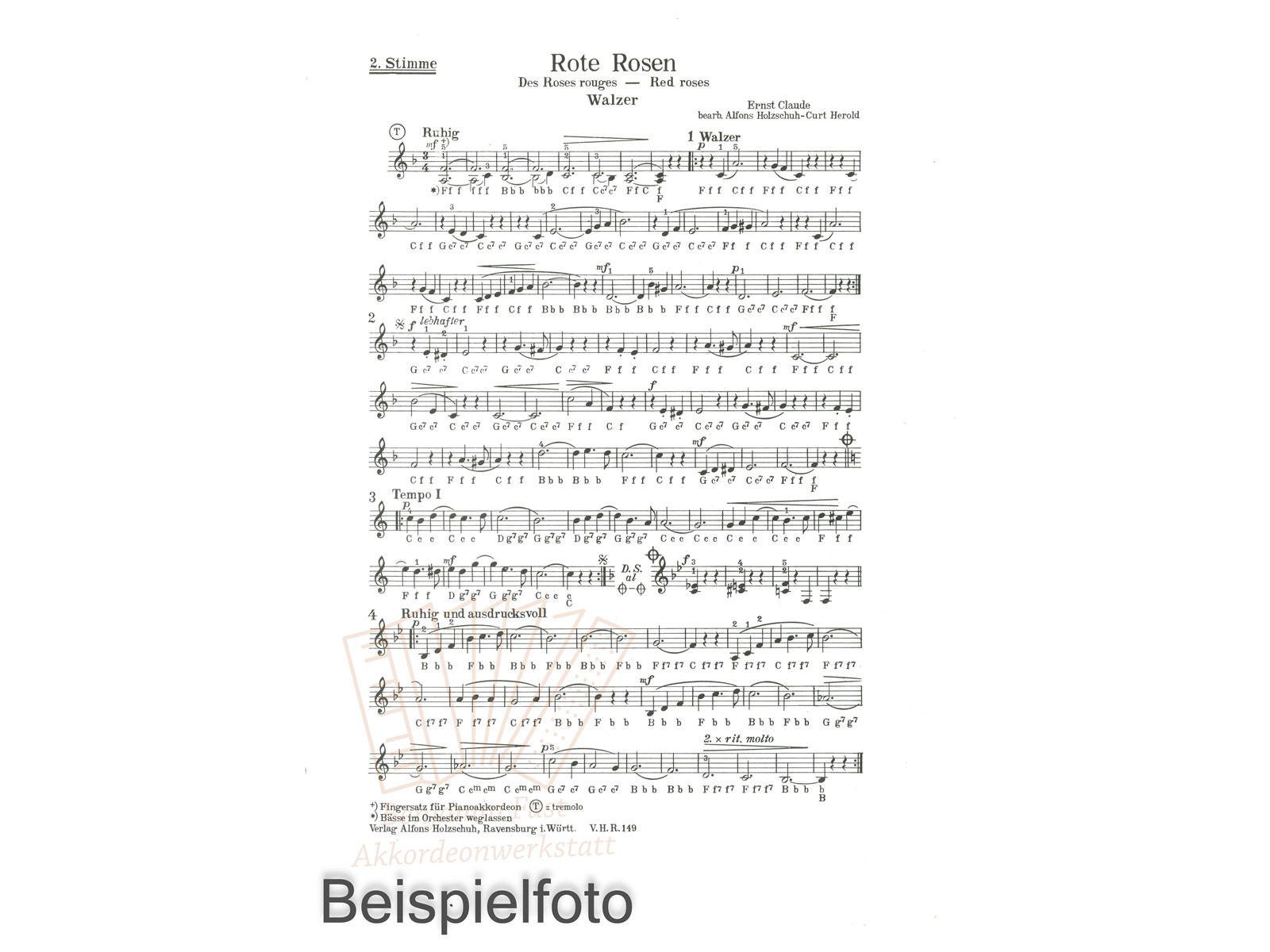 Rote Rosen - 2. Stimme - Stimmenauszug Rote Rosen - 2. Stimme - Stimmenauszug