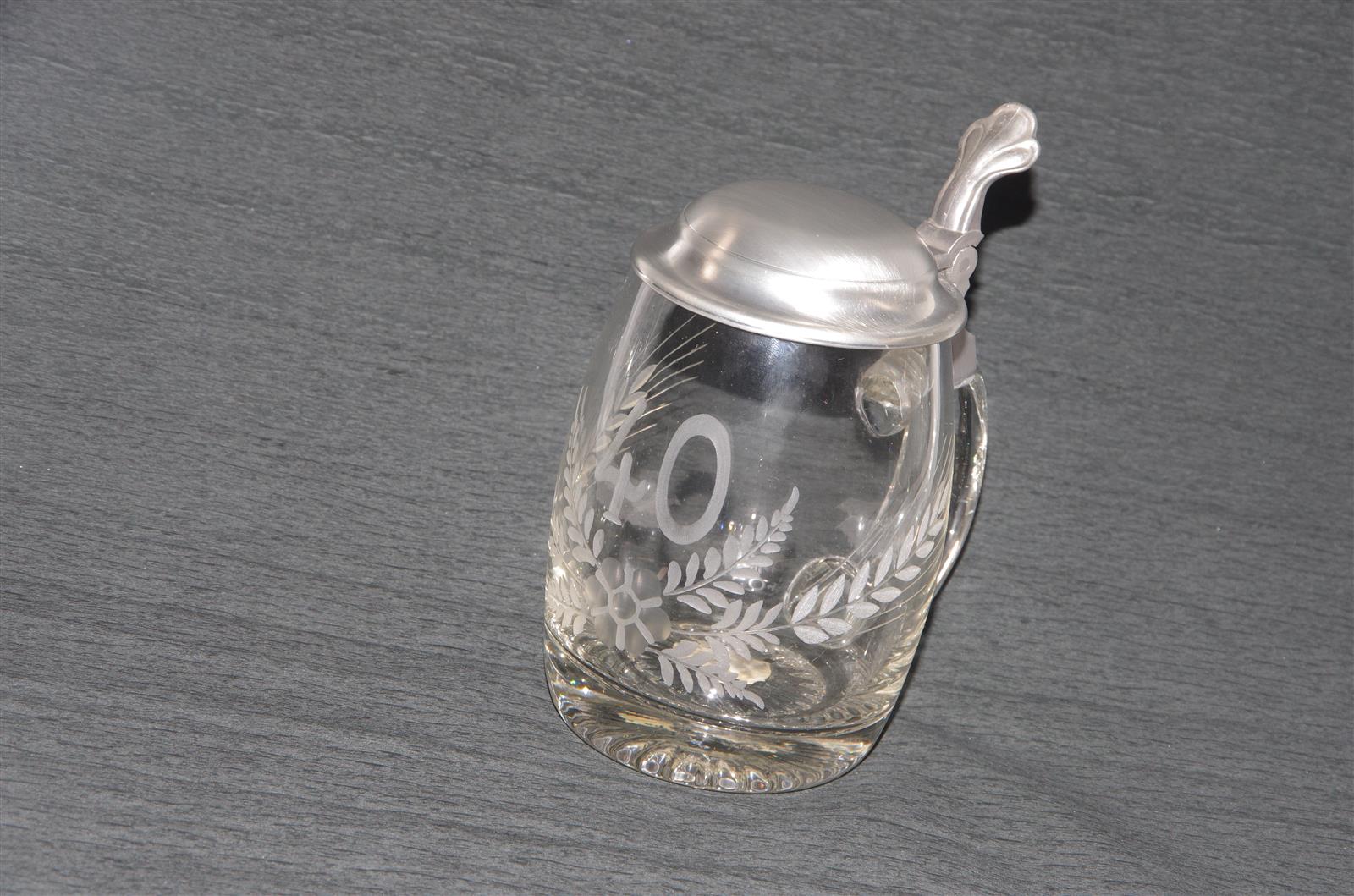 Bierkrug 40 Jubiläum Glas Zinndeckel Bierkrug 40 Jubiläum Glas Zinndeckel