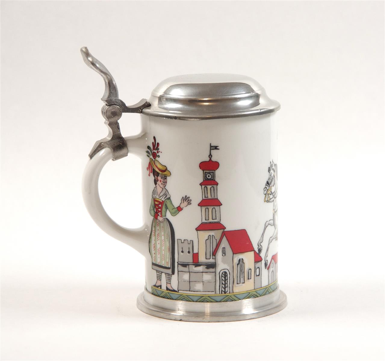 Bierkrug Dr. Merkle Post Porzellan Zinndeckel Bierkrug Dr. Merkle Post Porzellan Zinndeckel