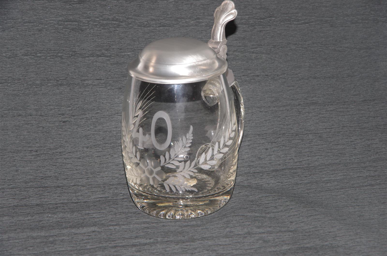 Bierkrug 40 Jubiläum Glas Zinndeckel Bierkrug 40 Jubiläum Glas Zinndeckel