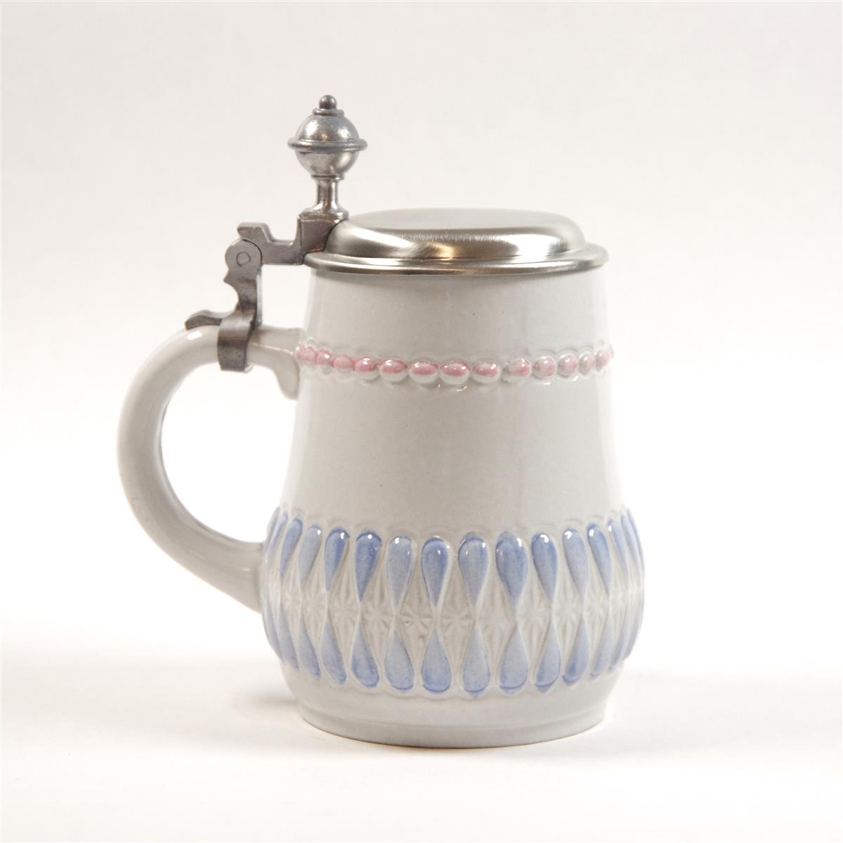 Bierkrug Porzellan Zinndeckel Hanssen