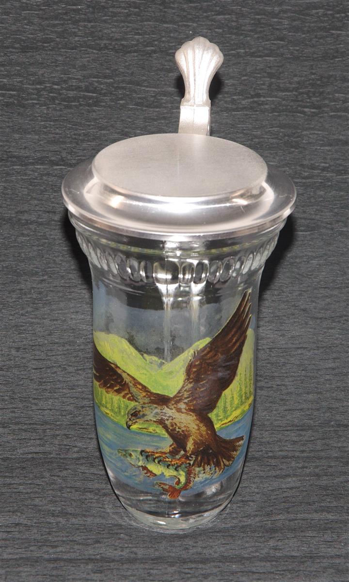 Bierkrug Adler Glas Zinndeckel Domex Bierkrug Adler Glas Zinndeckel Domex