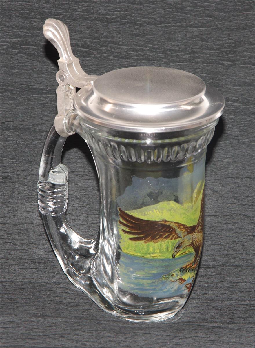 Bierkrug Adler Glas Zinndeckel Domex Bierkrug Adler Glas Zinndeckel Domex