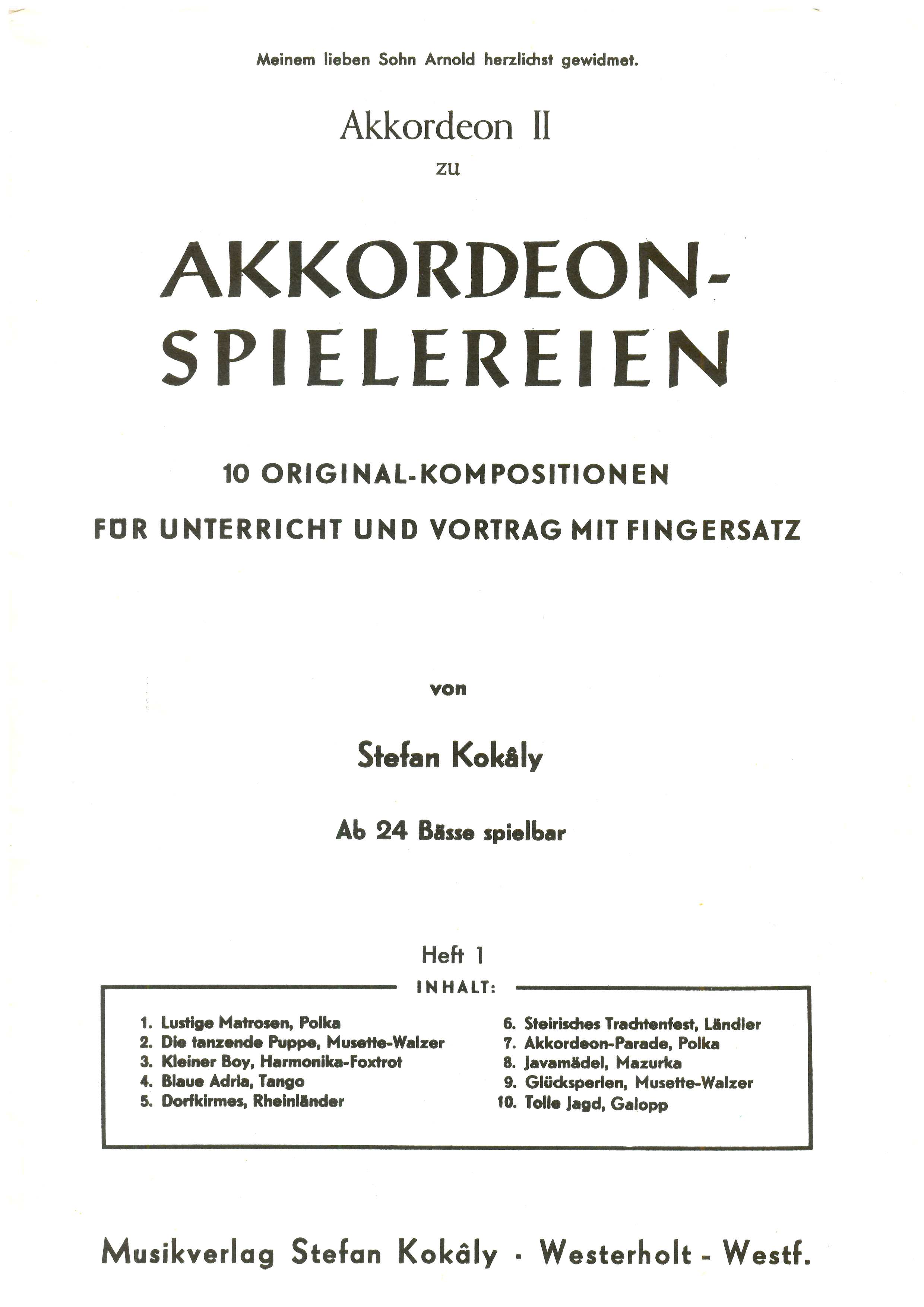 Akkordeon Spielereien 1, (2. Stimme) Kokaly - Antiquariat